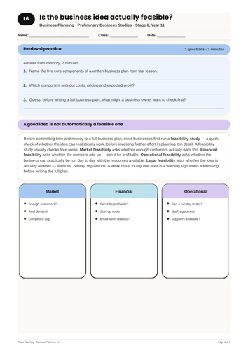 Business Planning Feasibility Study NSW St6