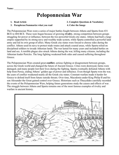 Peloponnesian War  Worksheet