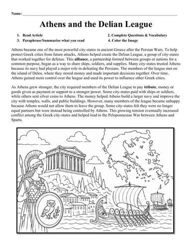 Athens and the Delian League Worksheet