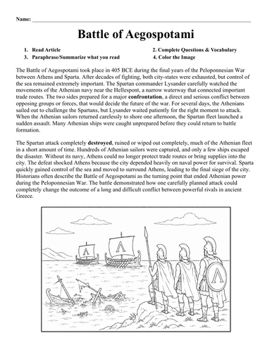 Battle of Aegospotami  Worksheet