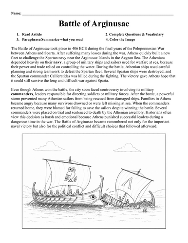 Battle of Arginusae worksheet