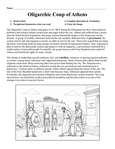 Oligarchic Coup of Athens Worksheet