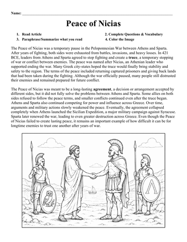 Peace of Nicias  Worksheet