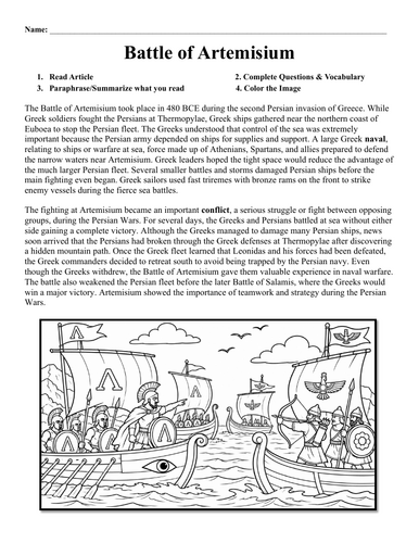 Battle of Artemisium Worksheet