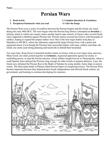 Persian Wars Worksheet