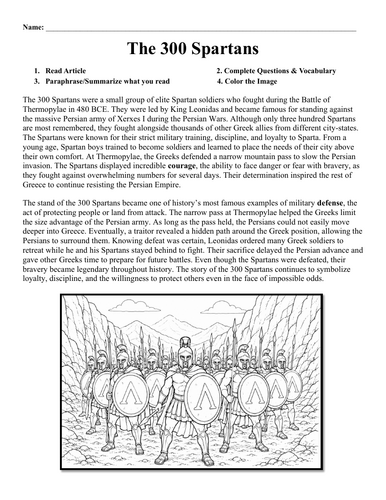 The 300 Spartans Worksheet