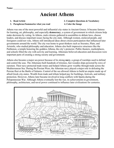 Ancient Athens Worksheet