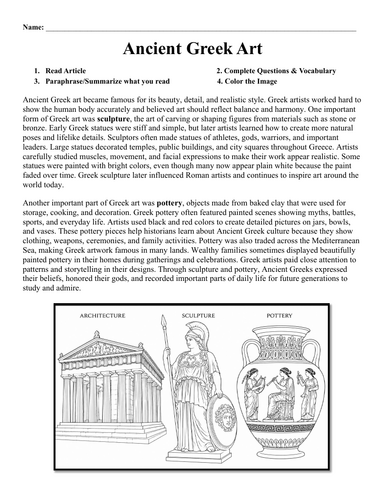 Ancient Greek Art Worksheet