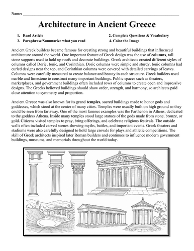 Architecture in Ancient Greece Worksheet
