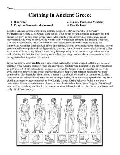 Clothing in Ancient Greece Worksheet