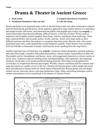 Drama & Theater in Ancient Greece Worksheet