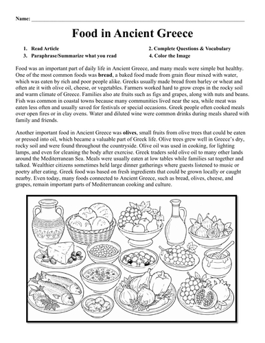 Food in ancient Greece Worksheet