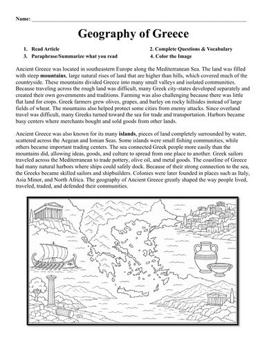 Geography of Greece Worksheet
