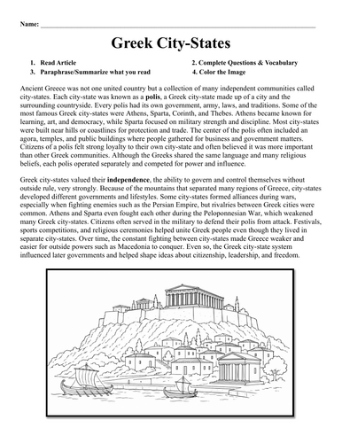 Greek City-State Worksheet