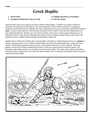 Greek Hoplite Worksheet