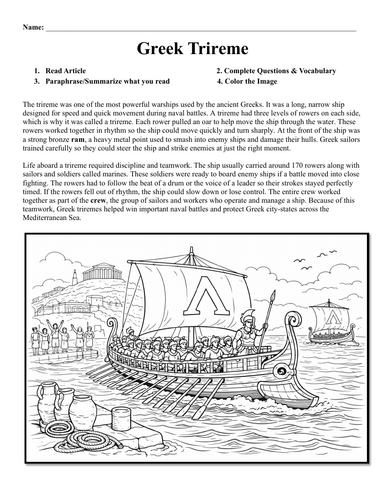 Greek Trireme Worksheet