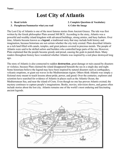 Lost City of Atlantis Worksheet
