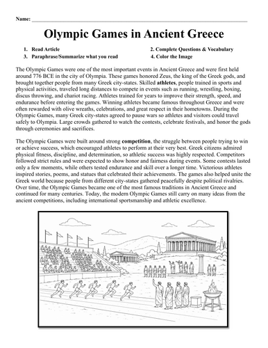 Olympic Games in Ancient Greece Worksheet