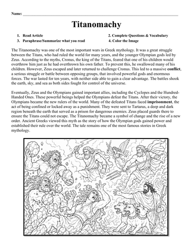 Titanomachy Worksheet