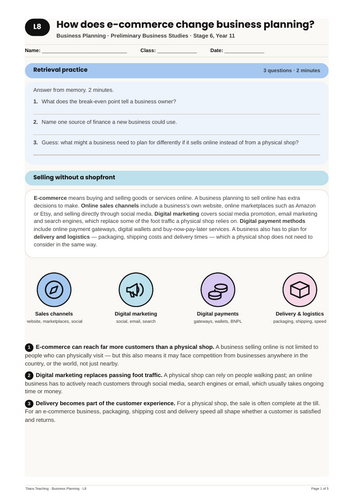 Business Planning Ecommerce Basics NSW St6