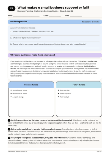 Business Planning Success and Failure NSW St6