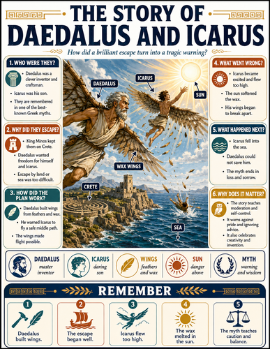 The Story of Daedalus and Icarus I Greek Mythology I Infographic