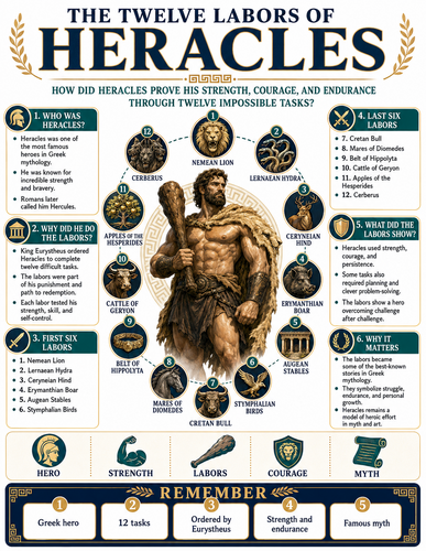 The Twelve Labors of Heracles I Greek Mythology I Infographic