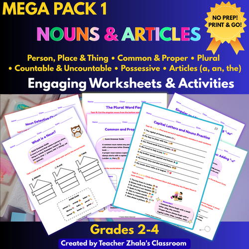 Nouns & Articles Worksheets Mega Pack 1 - Grades 2-4 Grammar Unit