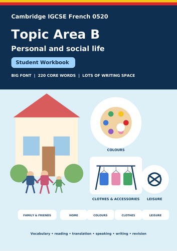 Cambridge IGCSE French 0520 Topic Area B: Personal and Social Life | Big-Font Vocabulary, Reading,