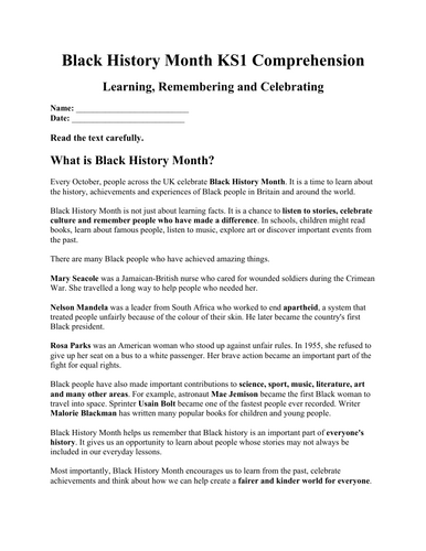 Black History Month KS1 Reading Comprehension | Year 1 & Year 2