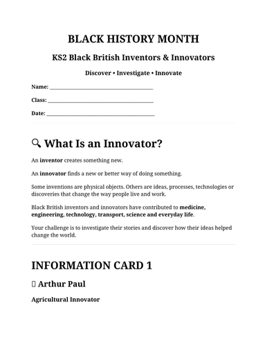 Black History Month KS2 Inventors & Innovators | Black British STEM Project