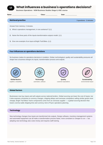 Business Operations Influences on Decisions NSW St6 HSC