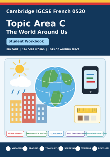 Cambridge IGCSE French 0520 Topic Area C: The World Around Us | 42-Page Big-Font Vocabulary, Reading