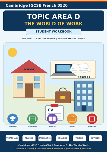 Cambridge IGCSE French 0520 Topic Area D: The World of Work | 44-Page Big-Font Vocabulary, Reading,