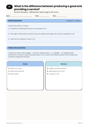 Business Operations Goods Versus Services NSW St6 HSC