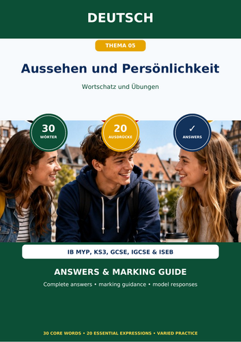 German Physical Appearance & Personality | IB MYP, KS3, GCSE, IGCSE & ISEB | Vocabulary Workbook + A