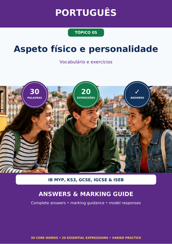 Portuguese Physical Appearance & Personality | IB MYP, KS3, GCSE-Style, IGCSE & ISEB | Vocabulary W