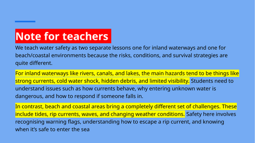 Water Safety : Focus:​ Learning how to stay safe around water (INLAND WATERWAYS