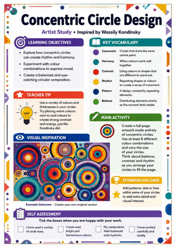 Kandinsky Concentric Circles Art Worksheet | KS3 Colour & Abstract Art