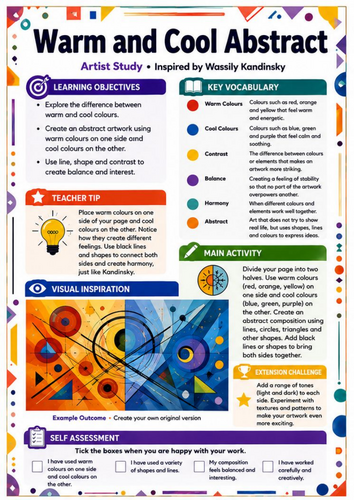 Warm and Cool Colours Kandinsky Art Worksheet | KS3 Colour Theory