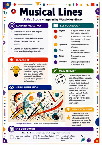 Kandinsky Musical Lines Art Worksheet | KS3 Art & Music Activity