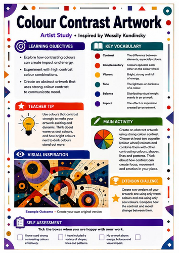 Kandinsky Colour Contrast Artwork | KS3 Colour Theory Worksheet