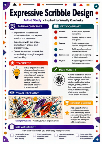 Kandinsky Expressive Scribble Design | KS3 Abstract Art Worksheet