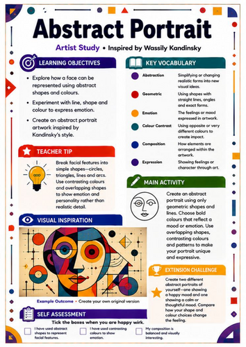 Kandinsky Abstract Portrait | KS3 Portrait & Abstract Art Worksheet