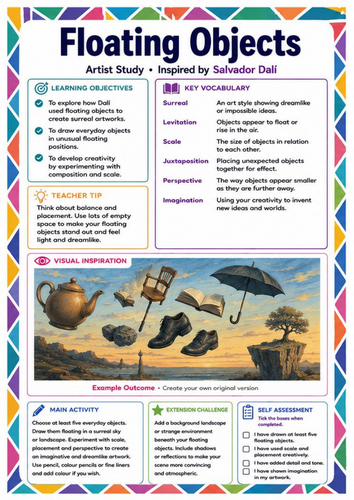 Floating Objects Surrealism Drawing Worksheet | Salvador Dalí KS3 Art