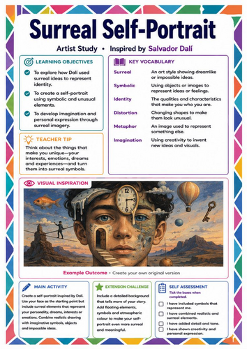 Surreal Self-Portrait Worksheet | Salvador Dalí Inspired KS3 Art Lesson