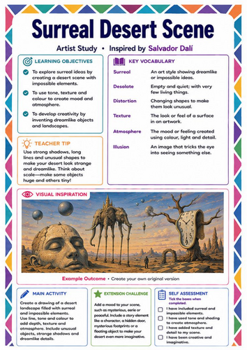 Surreal Desert Scene Drawing Worksheet | Salvador Dalí Inspired KS3 Art