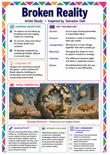 Broken Reality Drawing Worksheet | Salvador Dalí Surrealism KS3 Art Lesson