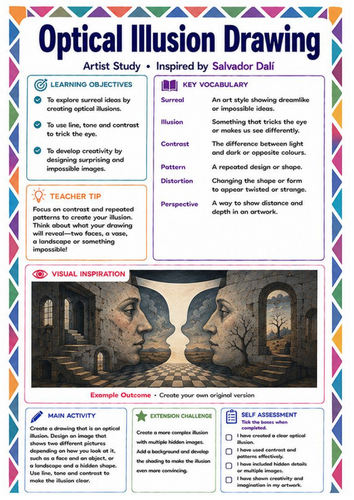 Optical Illusion Drawing Worksheet | Salvador Dalí Surrealism KS3 Art