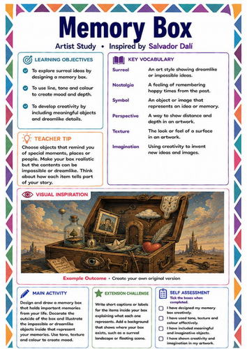 Surreal Memory Box Drawing Worksheet | Salvador Dalí Inspired KS3 Art